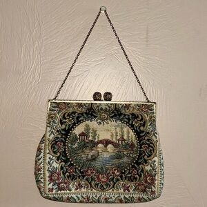 Vintage Floral French Tapestry Mini Bag
Embroidered Kisslock Bag. Made in France